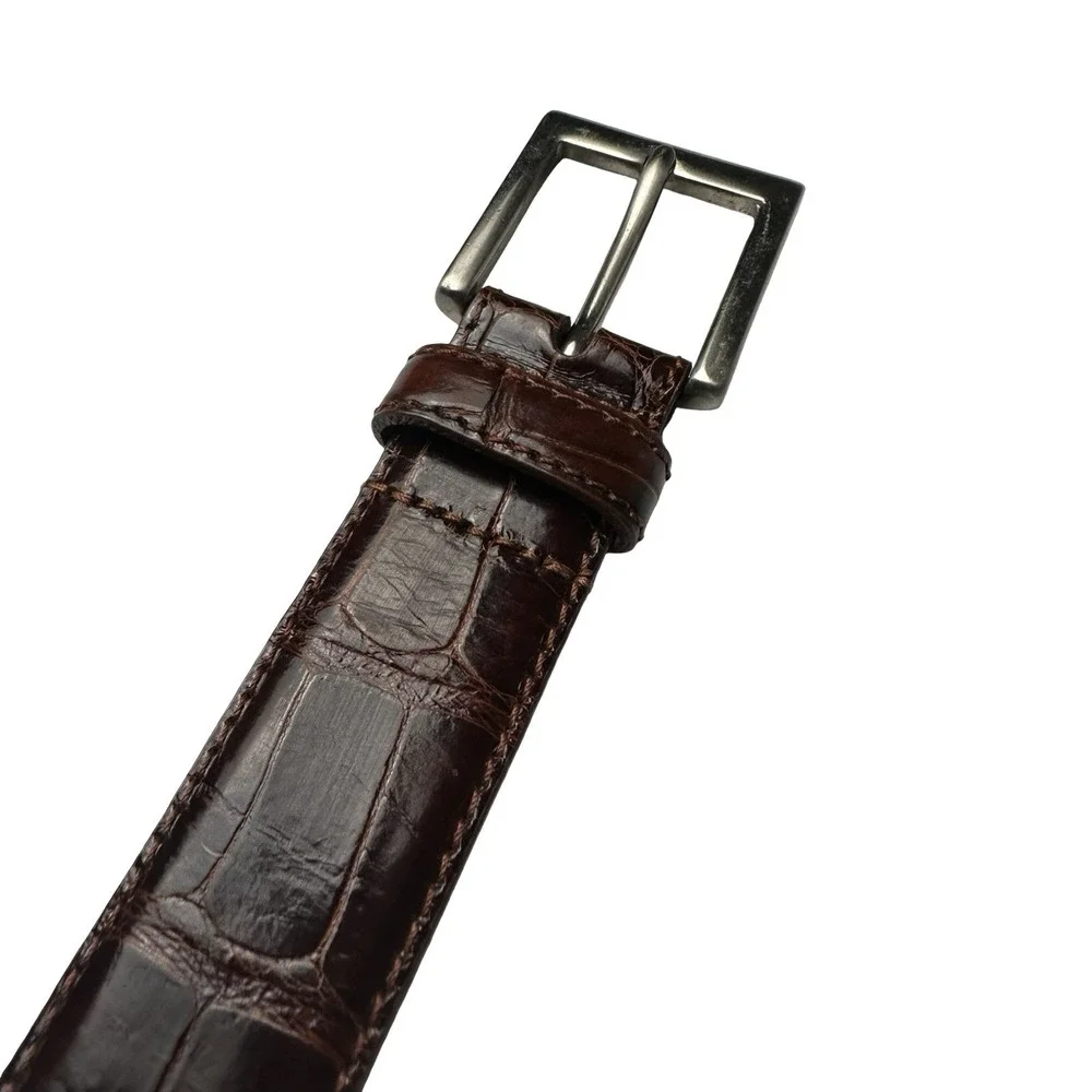 Bespoke Dark Brown Caiman Crocodile Brass Buckle Mens Belt Size 38 NWOT
